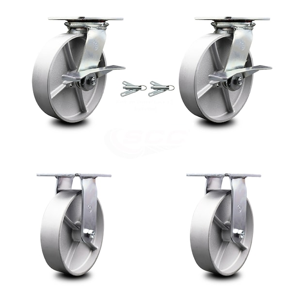 Service Caster 8 Inch Semi Steel Caster Brakes/Swivel Locks and 2 Rigid, 2PK SCC-35S820-SSB-SLB-BSL-2-R-2 - main